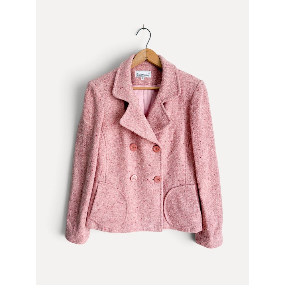 Elliott Lauren Vintage Pink Tweed Blazer Jacket 70s Speckled Wool